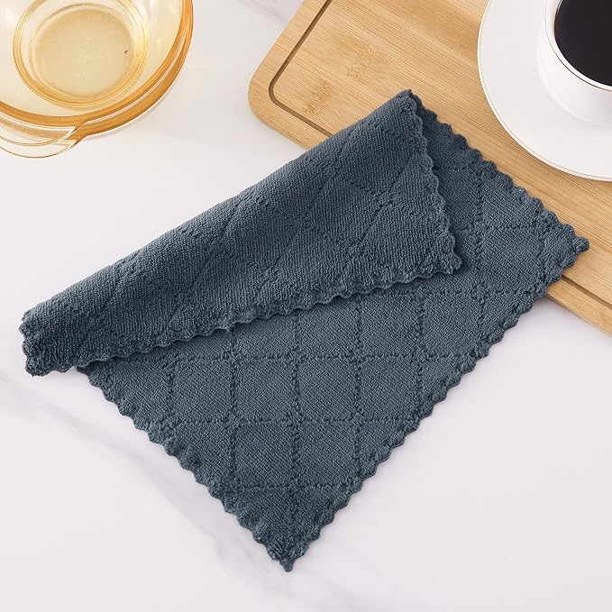 Homaxy 12 Pack Super Soft & Absorbent Dish Cloths, 10" x 10", Dark Grey | Coral Velvet, Nonstick Oil Fast Drying Microfiber Cleaning Cloth, No Lint Household Dishcloths