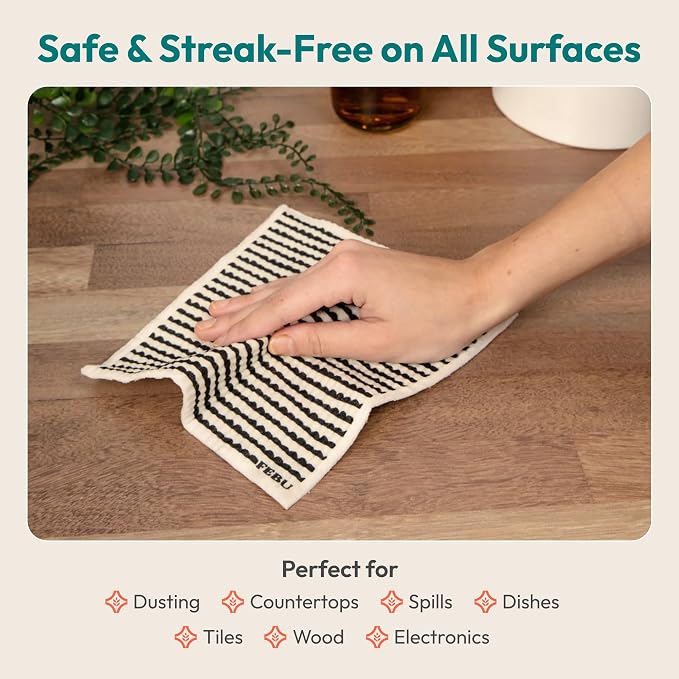 FEBU Swedish Dishcloths for Kitchen, 5 Pack, Eastern | Reusable Paper Towels Washable, Swedish Dish Towels, Non-Scratch Cellulose Sponge Cloths, No Odor