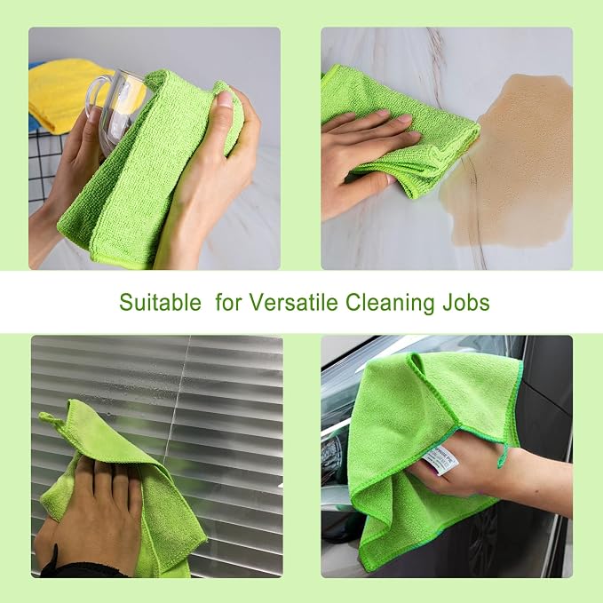 Ultra Absorbent 400 GSM Microfiber Cleaning Cloths, Thick Lint Free Reusable Towels for Kitchen, Glass, Car Detailing, Appliances & Household Cleaning, 12 Pack 12"x12" Green