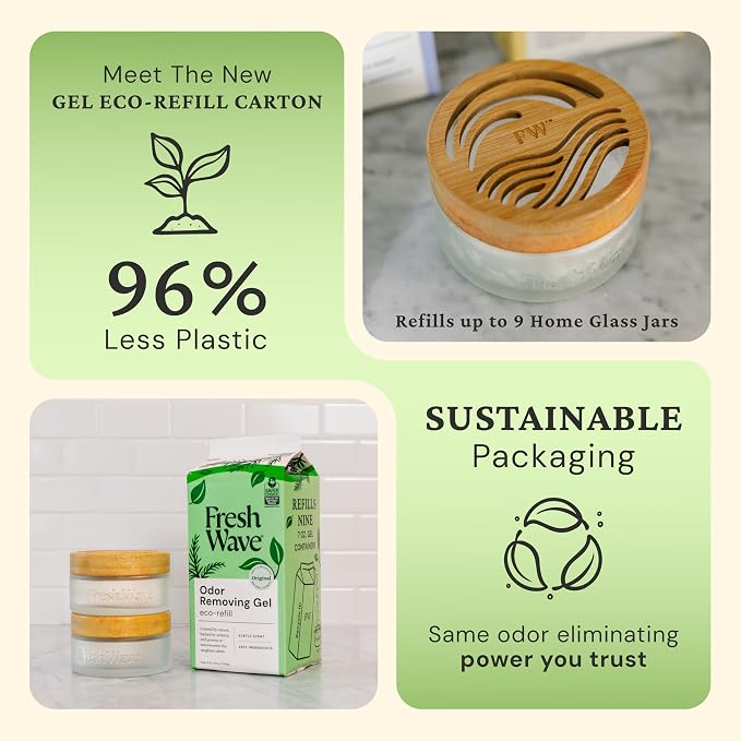 Fresh Wave Odor Removing Gel Eco-Refill, 63 oz. Original Scent | 2 Empty Refillable Glass Jars | 2 Room Set (Pack of 2)