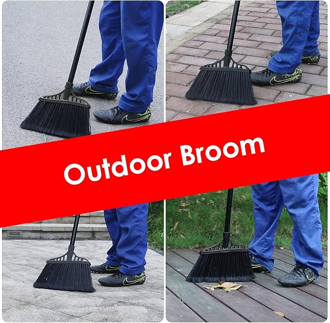 Tiumso Heavy Duty Broom Commercial Indoor/Outdoor Broom 55Inch | with Stiff Bristles for Garage, Patio, Kitchen, Sidewalk, Wood, Tile, Concrete, Home cleaning（black ）