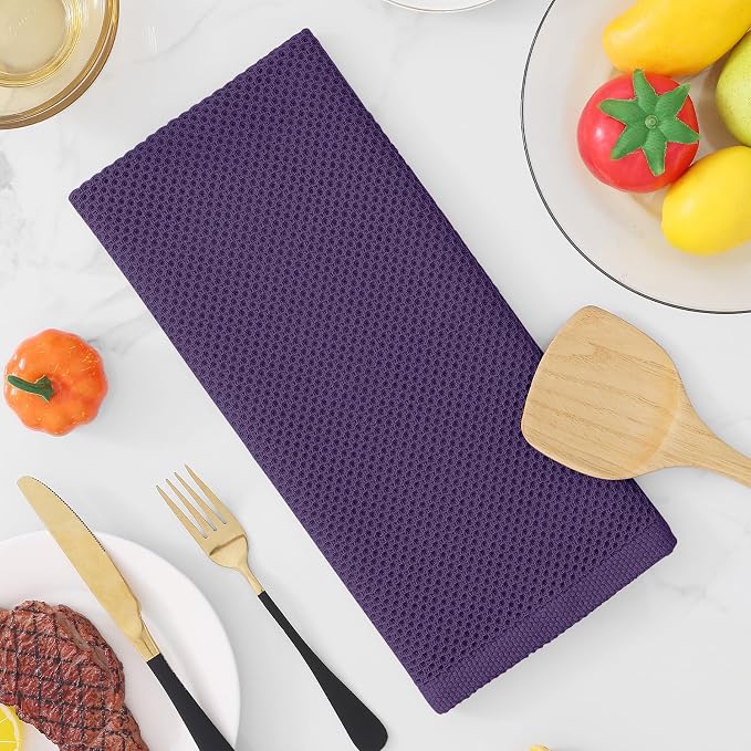 Homaxy 100% Cotton Waffle Weave Kitchen Dish Towels 8-Pack, Eggplant | 13 x 28 Inches, Ultra Soft Absorbent Dish Towels, Quick Drying Cleaning Towels