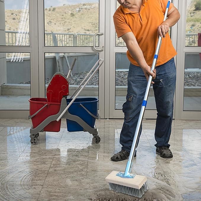 Concrete Scrubber Manual Patio Scrubber Garden Sweeping Tool | Deck Scrub Brush Long Handle Outside Moss Remover Outdoor Scrubbing Tool Garage Cleaner for Patio Deck Garden Shower Wall