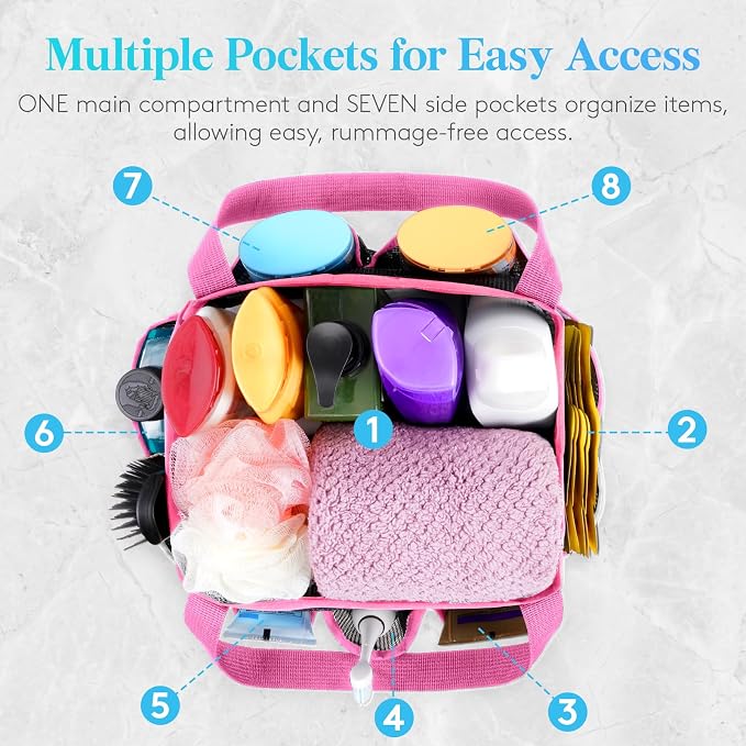 Lifewit Mesh Shower Caddy Portable for College Dorm Room Essentials with 7 Pockets, Freestanding Hanging Organizer Basket, Quick Dry Tote Bag for Camping, Bathroom, Beach, Travel, 1 Pack, Pink | 2 Handles, Freestanding, Quick Dry Tote Bag, 7 Pockets, f...