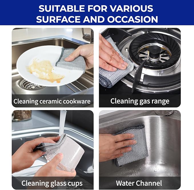 Wangjinpeng 12PK Non-Scratch Steel Wool Dishcloths 9.84X9.84 in | metal scrubber,wet & dry clening,multipurpose cleaning cloths for dishes,great for cookware, sinks, dishes and stove tops
