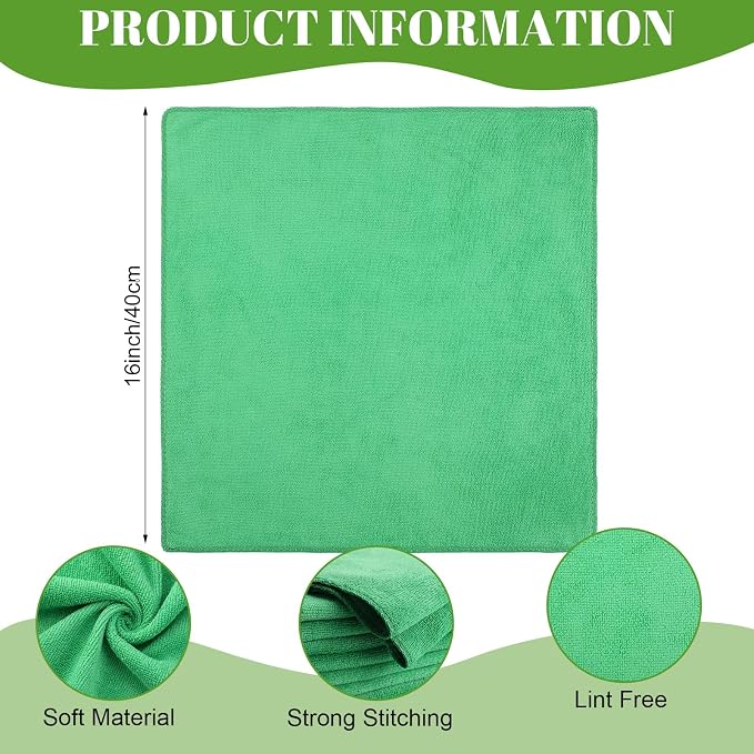 Nuenen 140 Pcs Microfiber Cleaning Cloths for Cars Ultra Absorbent Car Towels Drying Reusable Cleaning Supplies House Kitchen Window Microfiber Towel (Green,16 x 16 Inch)
