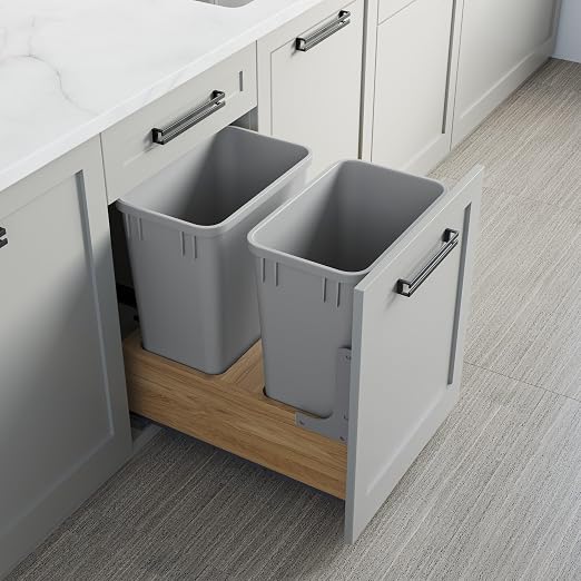 Dowell Double 35Qt Undermount Trash Pull-Out Waste Container with Full Extension Soft-Close Slides, Bottom Mounted, Face Frame/Frameless Min. Cabinet Opening: 15-1/2 Inch Wide-4008 0218 35
