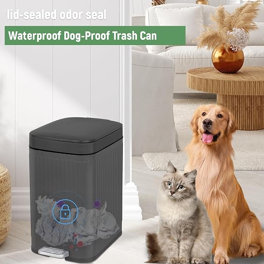 rejomiik Small Bathroom Trash Can with Lid Slim Soft Close Garbage Can Step Wastebasket Container Trash Bin for Office Bedroom Kitchen Living Room (2.6 Gallon Dark Gray) | Garbage Can with Pedal for Office, Bedroom, Kitchen & Living Room, Narrow Plasti...