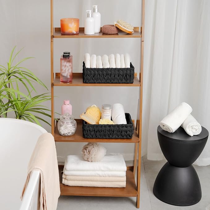 GRANNY SAYS Wicker Storage Baskets for Shelves, Black Wicker Basket, 2-Pack | Waterproof Woven Baskets for Storage, Decorative Basket, Wicker Baskets for Organizing, organizer Basket, Black Woven Basket