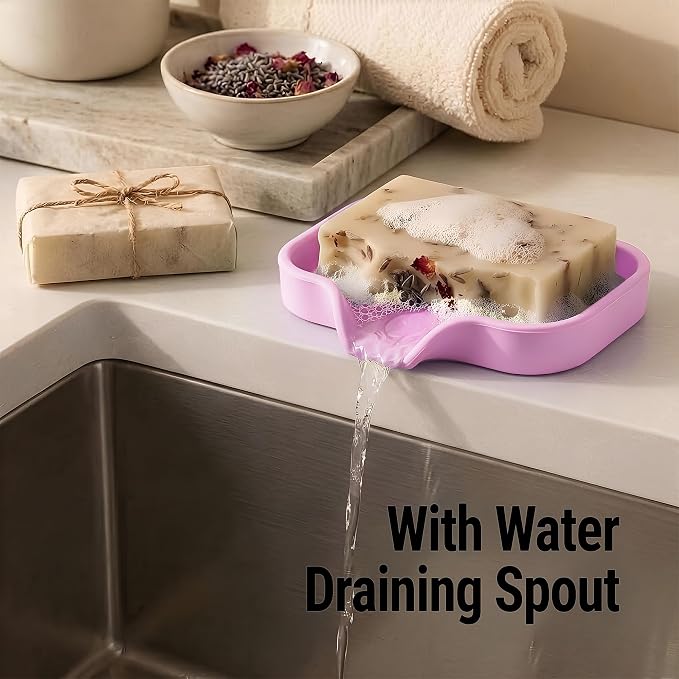 Zulay Kitchen Small Silicone Sponge Holder (4.9x3.3”) – Space-Saving Sink Organizer Tray for Sponge, Soap, Brush & More – Compact Non-Slip Dish for Kitchen & Bathroom (Lavender)