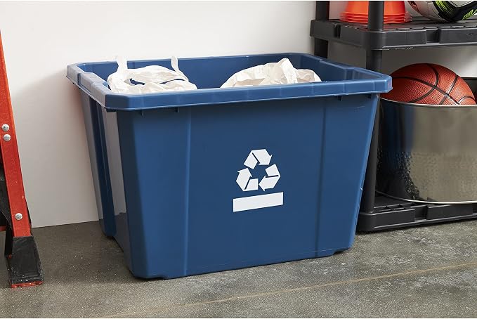 Gracious Living Medium Curbside Blue Box, Plastic 17 Gallon/64 Litre Home Trash Can Refuse and Recycling Bin Container with Built-in Handles (6 Pack)