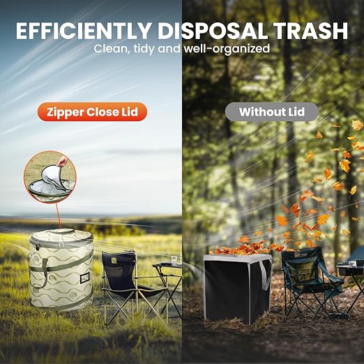 Pop-Up Trash Bin, Collapsible Trash Can, Green | with Removable Divider, for Camping, Laundry, Storage and Garden, Waterproof and Tear Resistance with Air Vent
