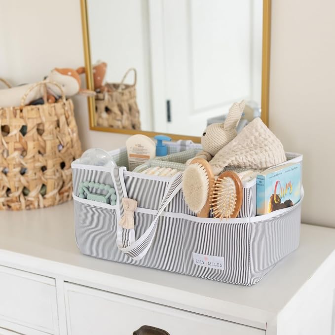 Baby Diaper Caddy Organizer - Large Tote Bag for Newborn essentials Boy or Girl - Baby Shower Basket - Nursery Must Haves - Registry Favorites - Newborn Caddie Car Organizer (Pack of 2)