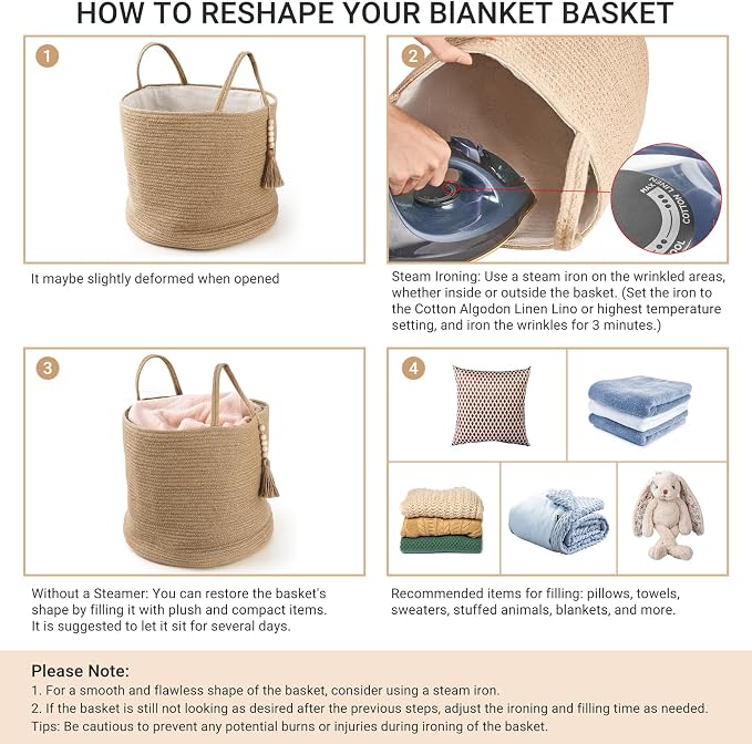 Mkono Woven Storage Basket for Blanket, Toys Plant Organizer, 16"W x 13.8"L | Gradient Brown, Decorative Basket with Handle, Wood Beads Tassel, Shoes Clothes Storage Bin, Living Room Bedroom Nursery