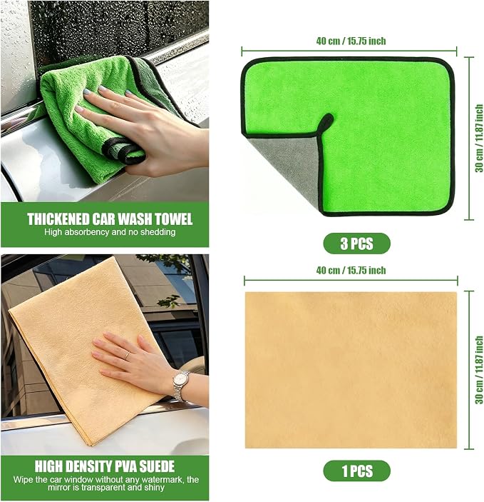 4PCS Microfiber Cleaning Cloth - Premium Microfiber Towels & Chamois Cloth