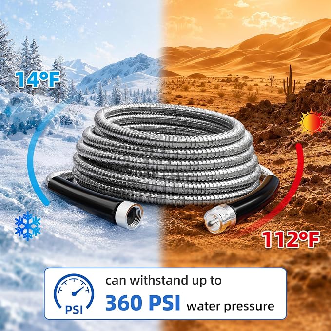 SPECILITE 125ft 304 Stainless Steel Metal Garden Hose with Blue Nozzle | Puncture Resistant, Flexible, Never Kink & Tangle, Heavy Duty Water Pipe for Yard, Outdoor, Lawn