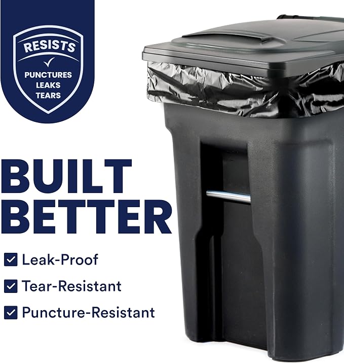 Plasticplace 64-65 Gallon Trash Can Liners for Toter │ 3.0 Mil │ Black Heavy Duty Garbage Bags │ 50” x 60” (25 Count),W65LDBTL3
