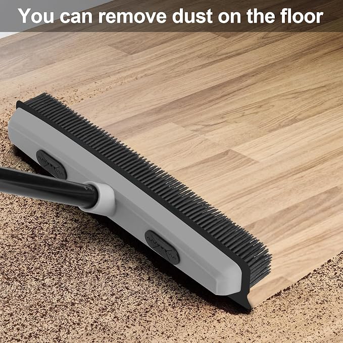 Pet Hair Removal Rubber Broom with Squeegee with 59" Long Handle | Carpet Rake for Pet Hair, 59" Telescoping Long Handle, Fur Remover Rake for Carpet, Hardwood Floor,Tile