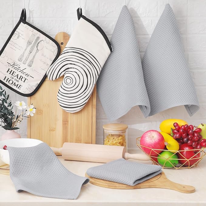 Homaxy 100% Cotton Waffle Weave Kitchen Dish Cloths 12-Pack, Light Gray | 12 x 12 Inches, Ultra Soft Absorbent Dish Towels, Quick Drying Dish Rags with Hanging Loop