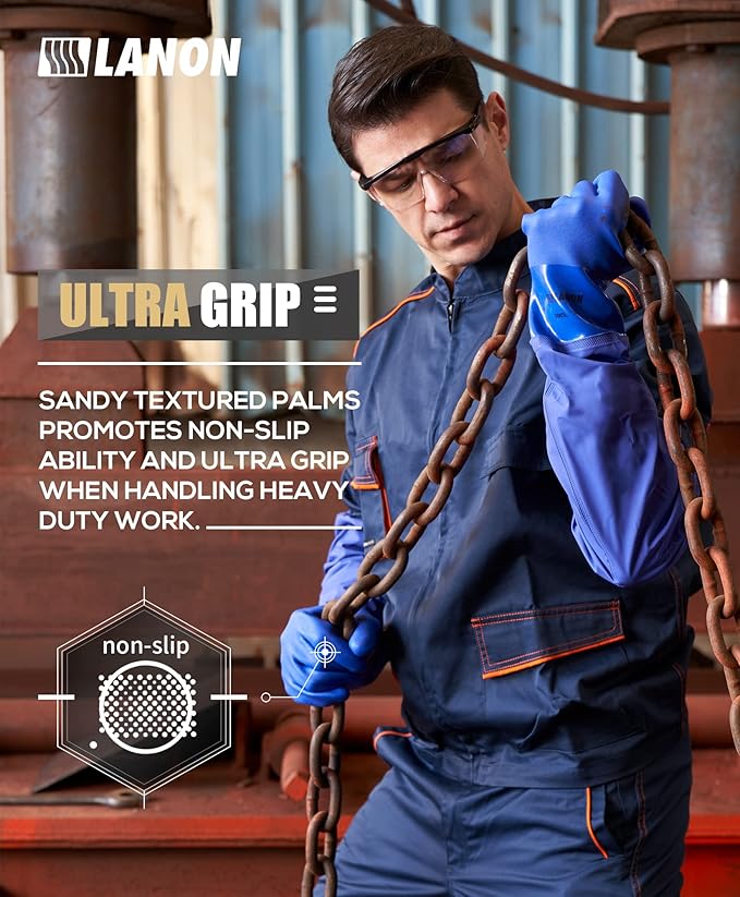 LANON 26" Elbow Length PVC Chemical Resistant Glove,Waterproof,Blue,Large | Waterproof,Long Sleeve Work Gloves,Cotton Liner(Excluding Sleeves),Non-Slip Grip,Heavy-Duty,Acid,Alkali & Oil Protection