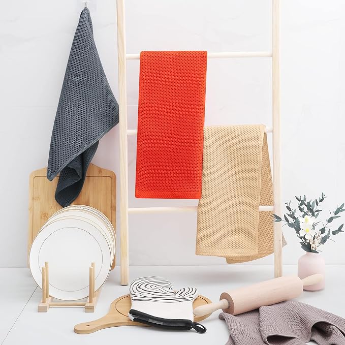 Homaxy 100% Cotton Waffle Weave Kitchen Dish Towels 8-Pack, Apricot | 13 x 28 Inches, Ultra Soft Absorbent Dish Towels, Quick Drying Cleaning Towels