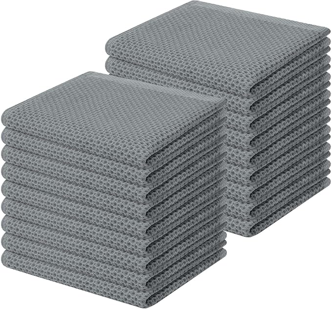 Homaxy 100% Cotton Waffle Weave Kitchen Dish Cloths 18-Pack, Grey | 12 x 12 Inches, Ultra Soft Absorbent Dish Towels, Quick Drying Dish Rags with Hanging Loop