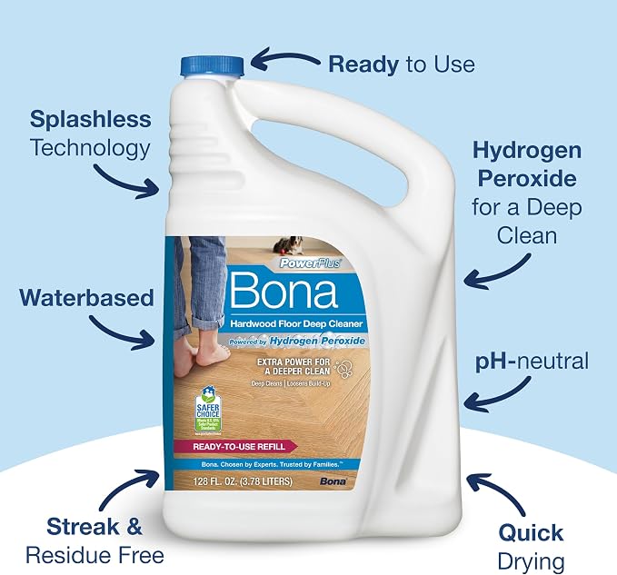 Bona PowerPlus Hardwood Floor Deep Cleaner Refill - 128 fl oz - Refill for Bona Spray Mops and Spray Bottles - Residue-Free Floor Cleaning Solution for Wood Floors | Refill for Bona Spray Mops and Spray Bottles - Residue-Free Floor Cleaning Solution fo...