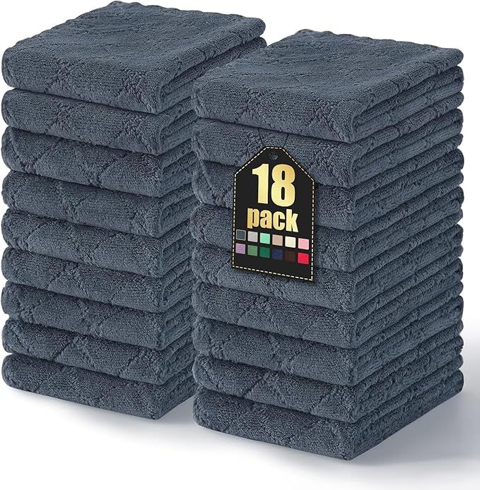 Homaxy 18 Pack Super Soft Absorbent Dish Towels, 10" x 20", Dark Grey | Coral Velvet, Nonstick Oil Fast Drying Microfiber Cleaning Cloth, No Lint Dishcloths for washing and drying
