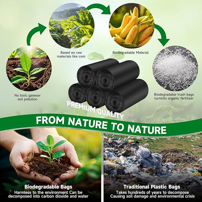 Small Bathroom Trash Bags 2 Gallon - Black Mini Garbage Bags With Handle Biodegradable Compostable 100 Count Kitchen Office Car Little Waste Basket Unscented Tiny Liners Strong Thick Chenyucheng