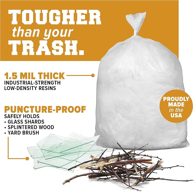 Plasticplace 64-65 Gallon Trash Can Liners for Toter │ 1.5 Mil │ Clear Heavy Duty Garbage Bags │ 50” X 60” (50Count) (W65LDCTL)