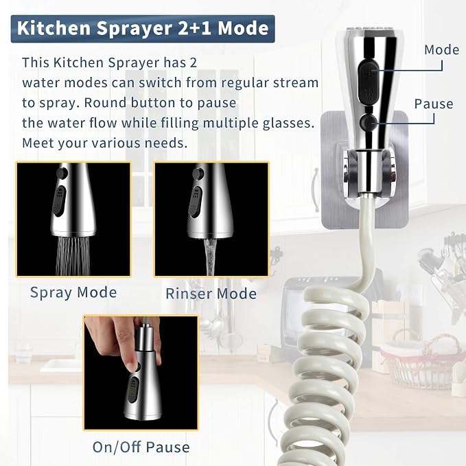 CECEFIN Kitchen Sink Sprayer Hose Attachment for Faucet, 79" Recoil Hose | Kitchen Faucet Head Replacement, Pressurized Water Saving Aerator &Diverter Valve, Bathroom/Utility Faucet Sprayer Attachment