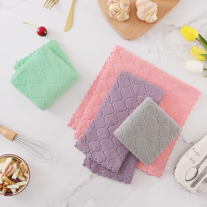 Homaxy Super Soft 16 Pack Coral Velvet Dish Cloths, 10" x 10", Multi Color | Ultra-Absorbent Dishcloths, No Lint, Nonstick Oil, Fast Drying, Microfiber Cleaning Cloth