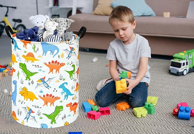 Colorful Dinosaur Laundry Basket,Dragon Nursery Hamper,Toy Basket for Boys | Collapsible Waterproof Kids Laundry Basket With Handle,Multi-scene Organizer for Home Bedroom,Jurassic Dinosaurs Gift Bin