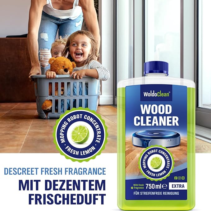 WoldoClean Wood Floor Cleaner for Robot Mops 25.36 fl.oz - pH-Neutral & Streak-Free, Compatible with Roborock, Dreame, Roomba, Tineco, Hardwood & Laminate Concentrate