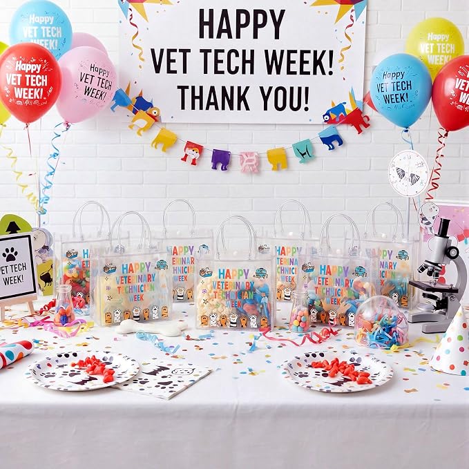 FunooFuno 20 Pcs Vet Tech Gift Bags with Handles Clear Waterproof PVC | Veterinary Technician Appreciation, Reusable Plastic for Staff Coworkers, Transparent Design for Dog Lover Practitioners