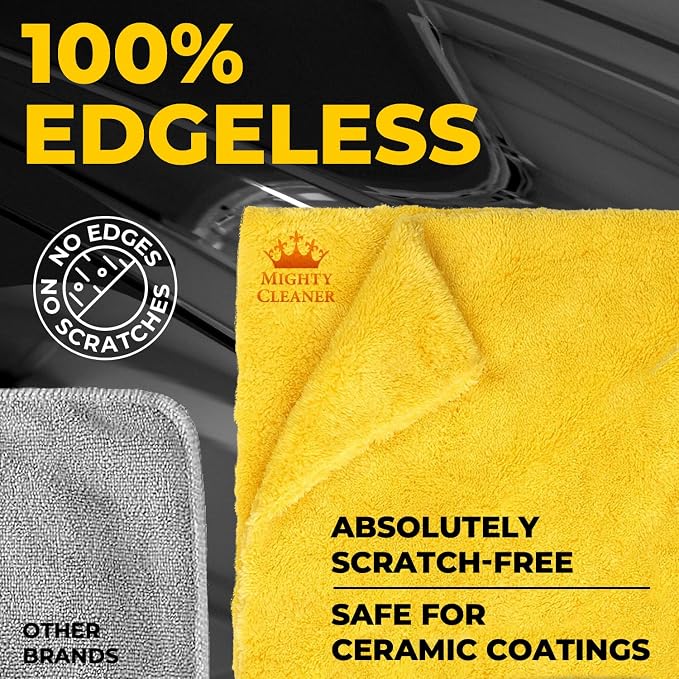 Edgeless Microfiber Car Towels – 6pk(12”x12”) – Soft & Scratch-Free Towels | 540 GSM - Great for Drying, Detailing, Polishing, Buffing - Ultra Absorbent Microfiber Cleaning Cloths for Car