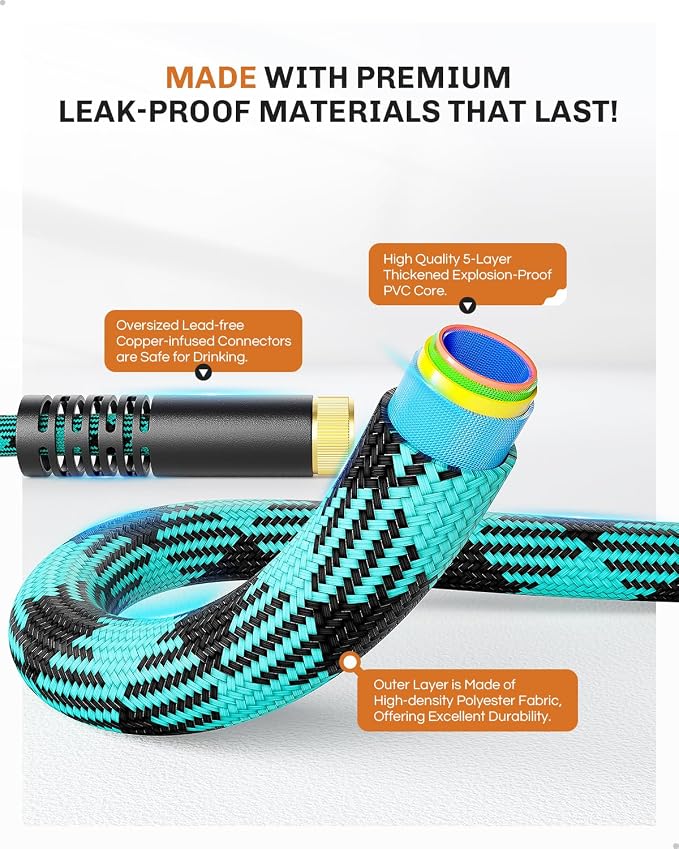 WELLUCK 25 FT Garden Hose - Ultra-Strong 3750D, Flexible Water Hose, Lightweight Non-Expanding hose with 10 Function Sprayer, Leak proof, Pressure Resistant for Yard, Outdoor
