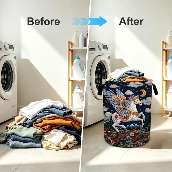 Horse Laundry Basket Foldable Oxford Laundry Hamper With Handle For Room Bathroom Bedroom