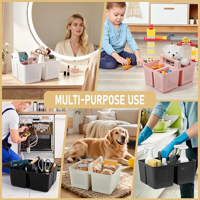 JiatuA Portable Shower Caddy Basket Plastic Caddy Organizer Small Black | Sturdy Drainage Large Capacity Cleaning Supplies Caddy Tool Storage for Bathroom Kitchen Bedroom College Dorm Essentials