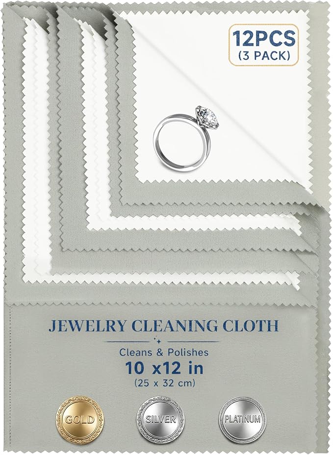 Bonison 3 Pack Large Silver Polishing Cloth – 10"x12" Jewelry Cleaning Cloth & Multi-Layer Jewelry Polishing Cloth for Silver, Gold, Diamond, Platinum, Coins, Watches, Gemstones（Gray）