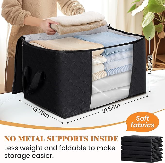 Fab totes 3 Pack Storage Bags for Clothes Blanket Storage Bins with Lids | Foldable Closet Organizers with Zippers,Window and Handles,Fabric Storage Bins for Sweater,Comforter,Bedding,Dorm essentials