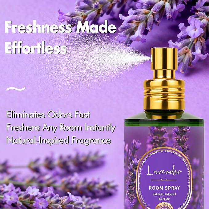 Lavender Room Spray 2 Pack, 3.4oz/100ml Each – Long-Lasting Air Freshener & Odor Eliminator for Home, Bathroom, Bedroom & Office, Concentrated Room Spray