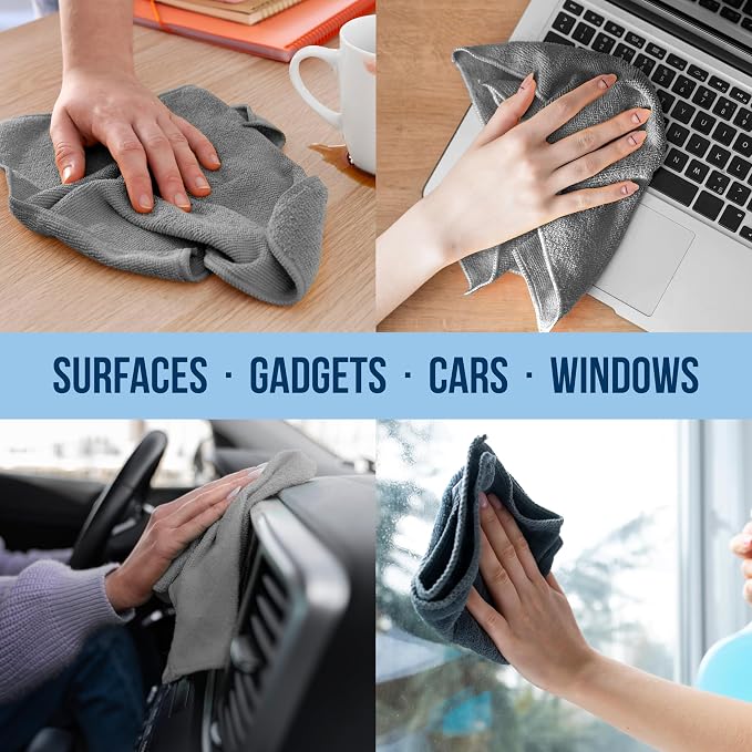 Chamois Cloth, Microfiber Cleaning Cloth 750 Pack, Borderless Towels Cleaning, Car Microfiber Towel, Drying Car Wash Towels (11.5" x 11.5", Grey)