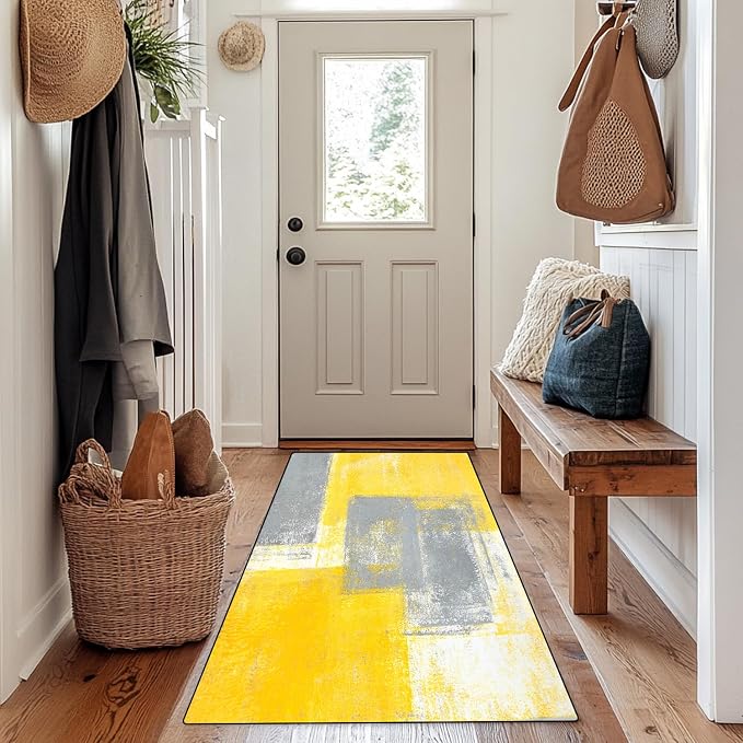 TOMWISH Yellow Grey Kitchen Rugs Sets 3PCS Washable | Kitchen Sink Area Absorbent Runner Rugs Front of Dining Room Home Office Laundry 20"X32"+20"X48"+20"X59"