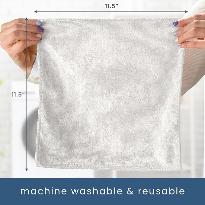 S&T INC. Microfiber Cleaning Cloth, 50 Pack, 11.5" x 11.5", White | Bulk Cleaning Cloth for Home and Car, Reusable and Multi-Purpose Cleaning Rags for Business, Machine Washable