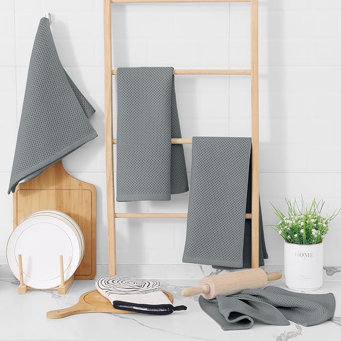 Homaxy 100% Cotton Waffle Weave Kitchen Dish Towels 18-Pack, Grey | 13 x 28 Inches, Ultra Soft Absorbent Dish Towels, Quick Drying Cleaning Towels
