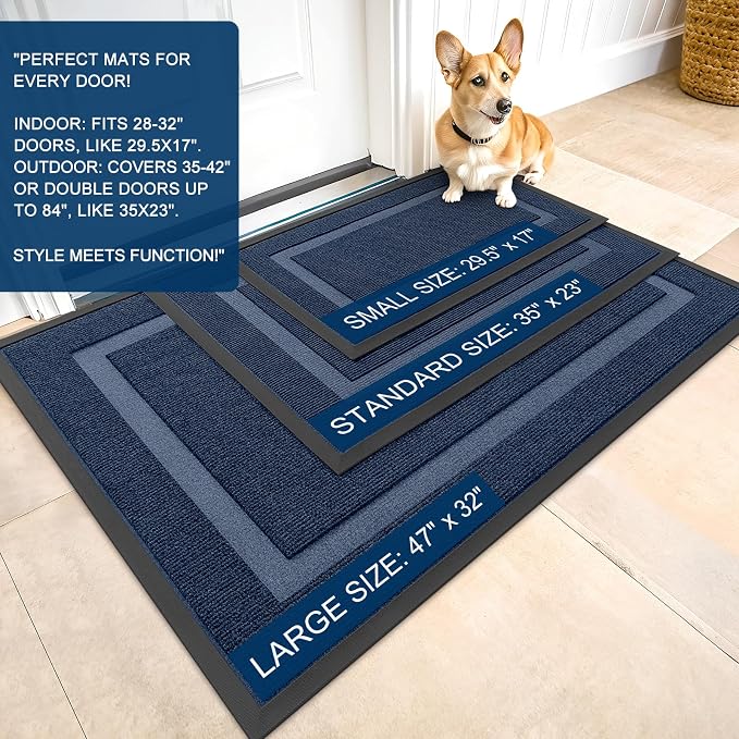 OLANLY Front Door Mat Outside 59x34, All-Season Heavy-Duty Rubber Doormat | Blue, Absorbent, Stain and Fade Resistant, Waterproof Non-Slip Backing, Low-Profile Indoor Outdoor Floor Mat for Entryway