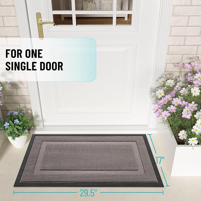 OLANLY Front Door Mat Outside 29.5x17, All-Season Heavy-Duty Rubber Doormat | Taupe, Absorbent, Stain and Fade Resistant, Waterproof Non-Slip Backing, Low-Profile Indoor Outdoor Floor Mat for Entryway
