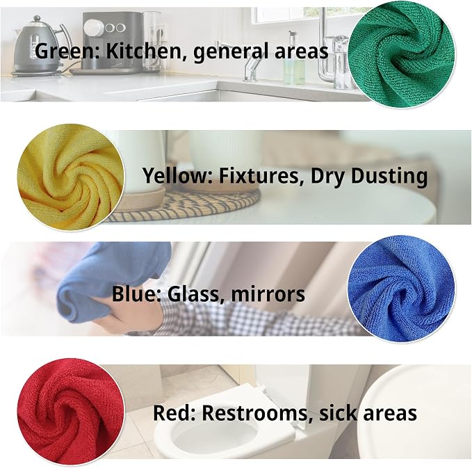 EvaClean Premium Microfiber Cleaning Cloth 16"x16" - Reusable, Washable, Non-Scratch, Microfiber Towels for Cleaning, Dusting, Polishing, High Absorbency & Durability, 4 Colors, 24-Pack