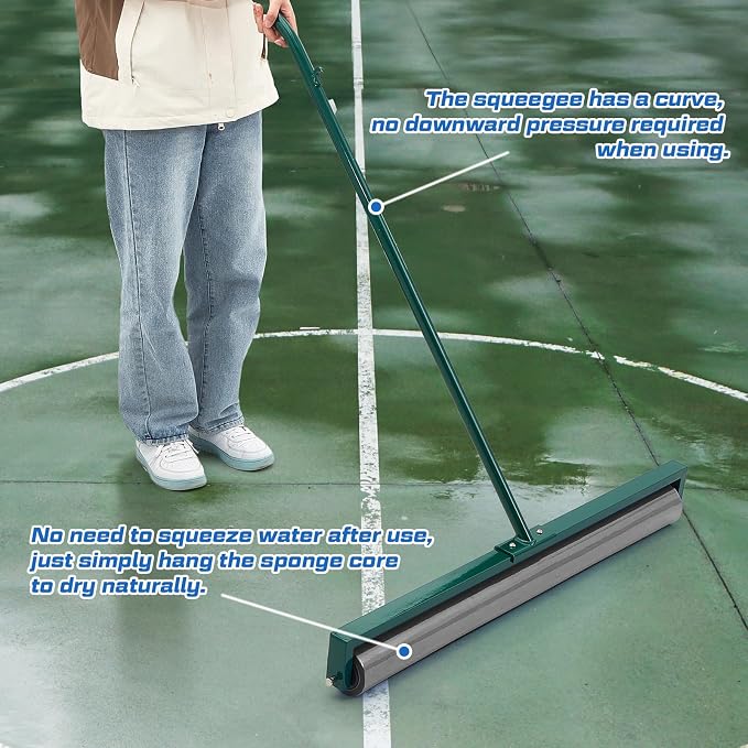 Suclain 36 Inch Tennis Court Squeegee PVA Foam Sponge Roller Lightweight Removes Water Quickly Clear Floors Tool for Tennis Basketball Sports Courts Garages